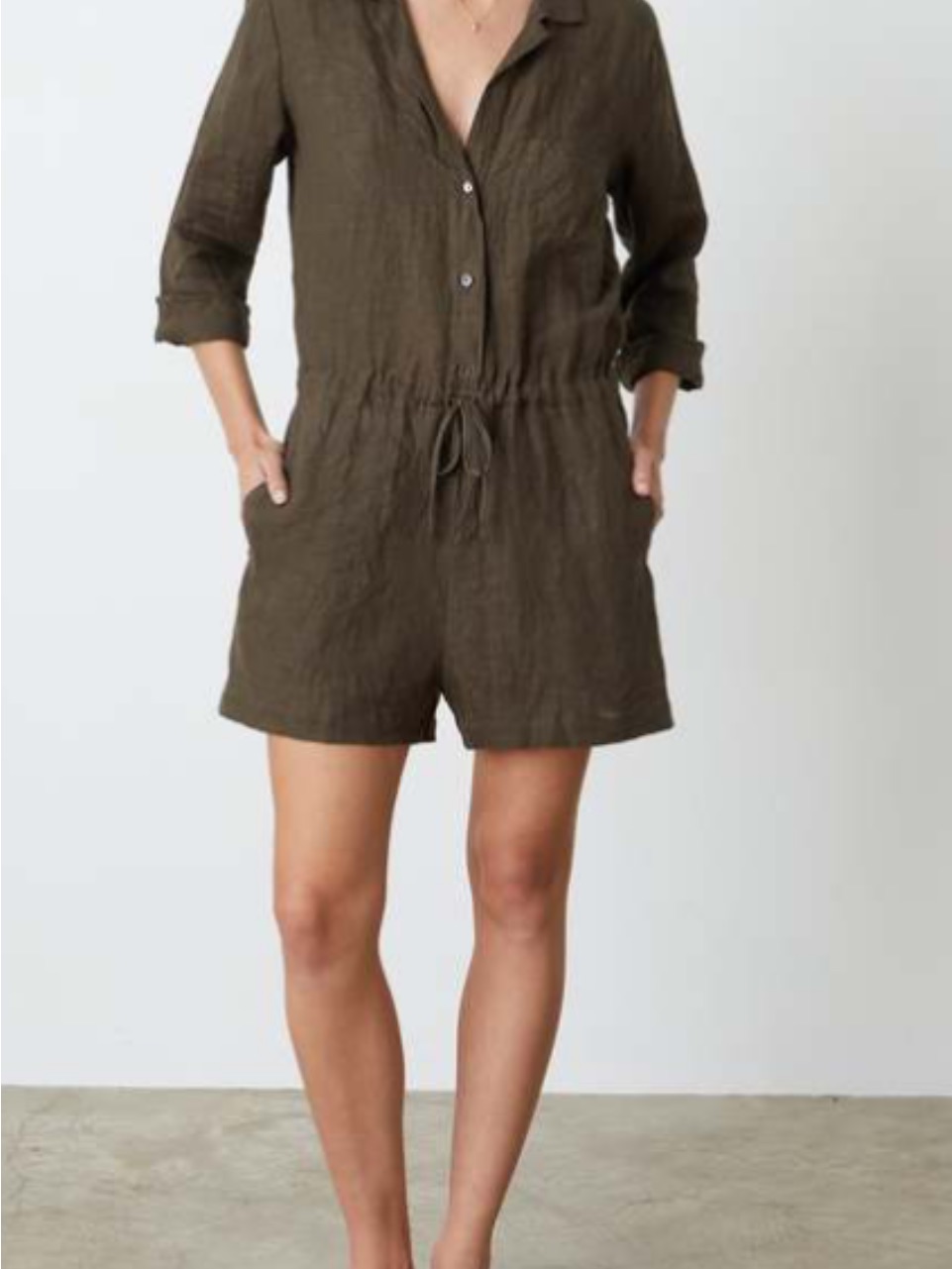 Velvet By Graham & Spencer Olive Green Linen Romper